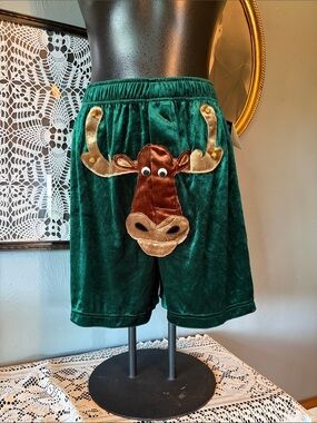 Vintage Green Velvet Moose Appliqué Men’s Boxers